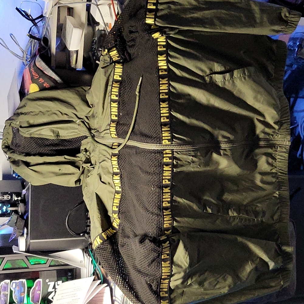 Pink vs victoria secret sexy workout windbreaker Hoodie jacket olive mesh